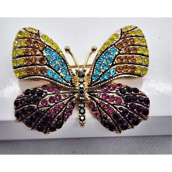 BROOCH/PIN-NAPIER-Butterfly-Multicolor Stones-Lock Clasp-Gold Tone-Unique - Picture 4 of 8